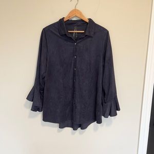 Liverpool Velour Blue Button Down Ruffle Sleeve Top Size XL
